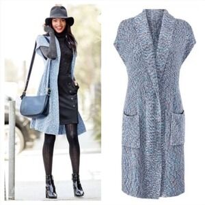 Cabi Napa Long Open Sweater‎ Vest Duster S Blue Lagenlook Chunky Knit Layering